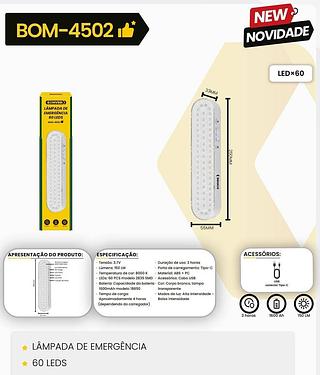 LAMPADA DE EMERGÊNCIA 60 LEDS BOMVINK