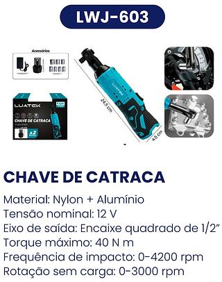 CHAVE DE CATRACA A BATERIA 12V TENSÃO LUATEK