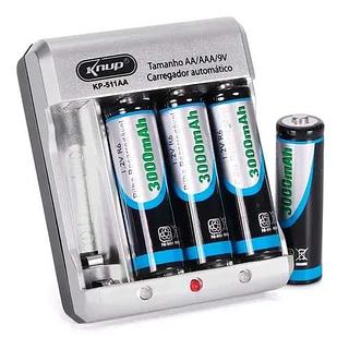 CARREGADOR DE PILHAS RECARREGAVEIS KNUP 4 PILHAS