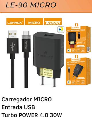 CARREGADOR TURBO POWER 4.0 SAIDA 30W USB/TC LEHMOX