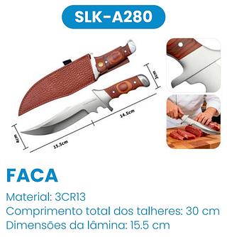 FACA DE CAÇA DE AÇO COM CABO DE MADEIRA LUATEK