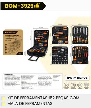 KIT DE FERRAMENTAS 182PECAS COM MALA DE FERRAMENTAS BOMVINK