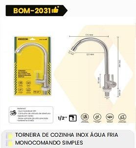 TORNEIRA DE COZINHA INOX ÁGUA FRIA MONOCOMANDO SIMPLES