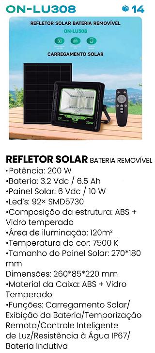 REFLETOR SOLAR BATERIA REMOVIVEL ONISTEK