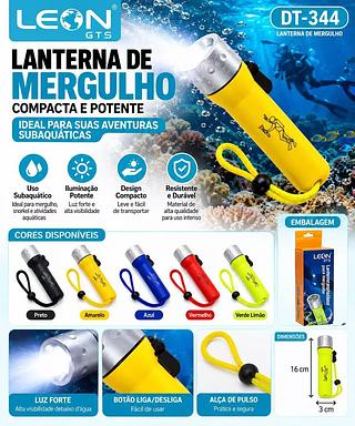 LANTERNA PROFISSIONAL PARA MERGULHAR COM PILHA LEON GTS