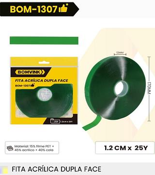 FITA ACRILICA DUPLA FACE 20M 1.2CM X 20M BOMVINK