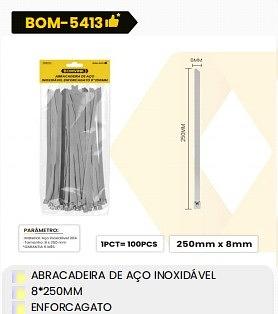 ABRACADEIRA DE AÇO INOXIDÁVEL ENFORCAGATO 8*250MM BOMVINK