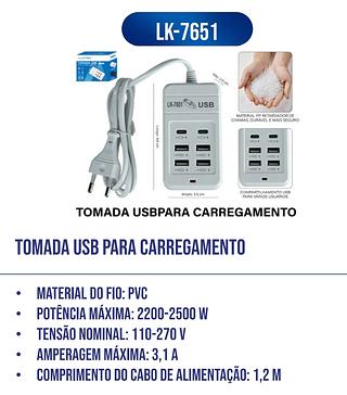 TOMADA USB PARA CARREGAMENTO 3.1A USB2.1A LUATEK