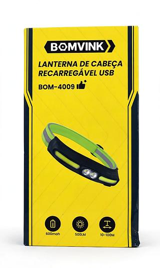 LANTERNA DE CABEÇA RECARREGAVEL USB BOMVINK