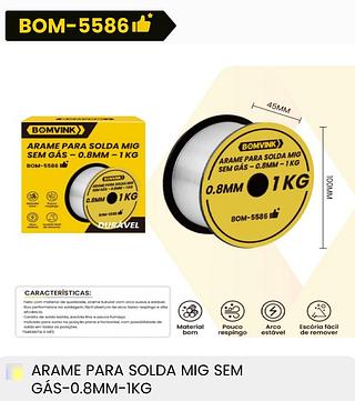 ARAME PARA SOLDA MIG SEM GAS - 0.8MM - 1KG BOMVINK