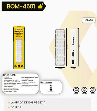 LAMPADA DE EMERGÊNCIA 30 LEDS BOMVINK