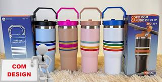COPO COM CANUDO DE FLIP 900ML(COM DESIGN)
