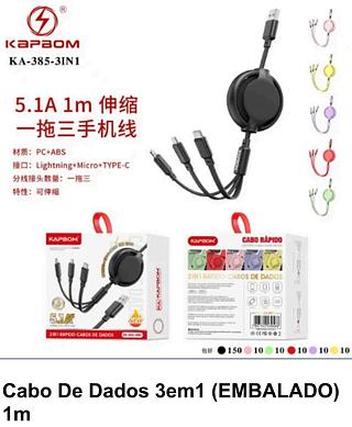 CABO DE DADOS LIGHTNING+TIPO-C+MICRO 3IN1 CABLE 5.1A KAPBOM