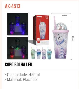 COPO BOLHA LED 450ML MATERIAL PLASTICO TOMATE