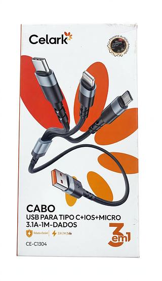 CABO USB PARA TIPO C + IOS + MICRO 3.1A 1M CELARK