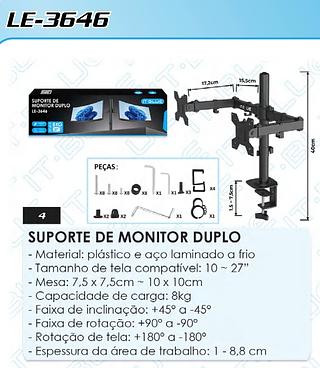 SUPORTE DE MONITOR DUPLO 8KG 27''MAX IT-BLUE