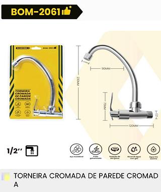 TORNEIRA CROMADA DE PAREDE CROMADA BOMVINK