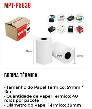 BOBINAS TERMICAS PARA IMPRESSORA 38M TOMATE