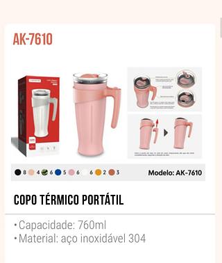 COPO TERMICO PORTATIL 760ML AÇO INOXIDAVEL TOMATE