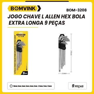 JOGO CHAVE L ALLEN HEX BOLA EXTRA LONGA 9PECAS BOMVINK