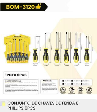 CONJUNTO DE CHAVES DE FENDA E PHILLIPS 6PCS BOMVINK
