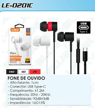 FONE DE OUVIDO AUSCULTADORES ESTEREO TYPE-C LELONG