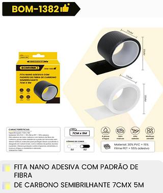 FITA NANO ADESIVA COM PADRÃO DE FIBRA DE CARBONO 7CM X 5M BOMVINK