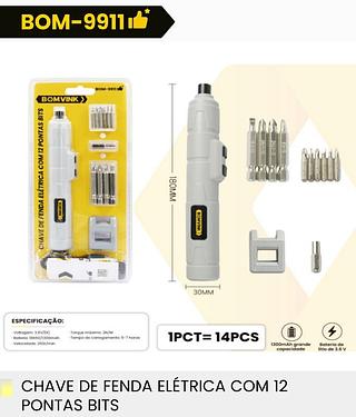 CHAVE DE FENDA ELETRICA COM 12 PONTAS BITS BOMBER/BOMVINK
