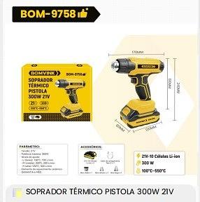 SOPRADOR TERMICO PISTOLA 300W 21V BOMVINK