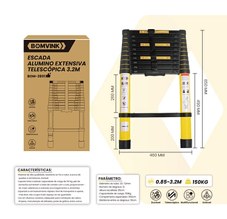 ESCADA ALUMINO EXTENSIVA TELESCOPICA 3.2M BOMVINK