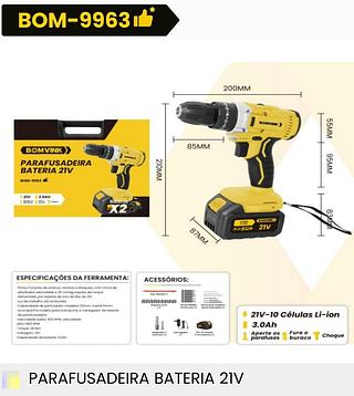 PARAFUSADEIRA BATERIA 21V X2 BATERIA BOMVINK