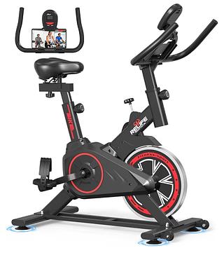 RELIFE REBUILD YOUR LIFE Exercise Bike Stationary for Home Indoor,Cycling Bike with Silent Belt Drive for Home Cardio,Brake Pad Resistance with djustable & Comfort Seat/PAD Holder/LCD Monitor.