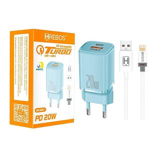 KIT CARREGADOR TURBO USB+USB-C HREBOS