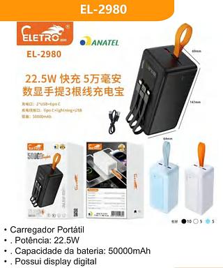 CARREGADOR POWER BANK 22.5W TURBO 50000MAH ELETROMEX