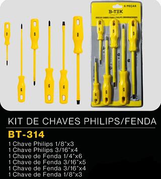JOGO DE CHAVES FENDA E PHILIPS EMBORRACHADAS B-TEK FERRAMENTAS