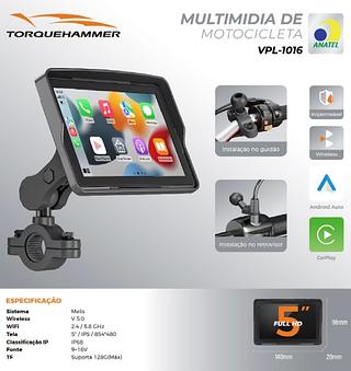 MULTIMÍDIA DE MOTOCICLETA 5'' FULL HD TORQUEHAMMER