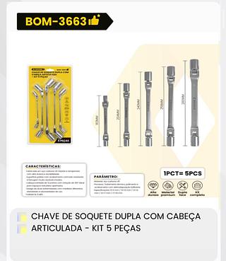 CHAVE DE SOQUETE DUPLA COM CABEÇA ARTICULADA - KIT 5 PEÇAS BOMVINK