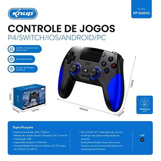 CONTROLE SEM FIO P4 COM TELA OLED RGB KNUP