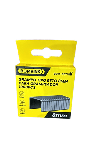 GRAMPO TIPO RETO 8MM PARA GRAMPEADOR 1000PÇS BOMVINK