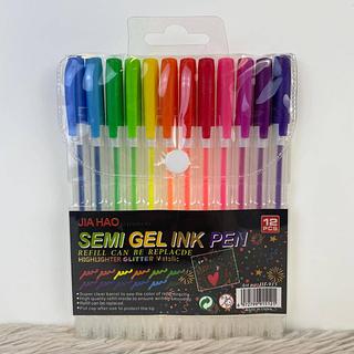 CANETA HIDROGRAFICA COLORIDA SEMI GEL INK PEN 12PÇS JIA HAO