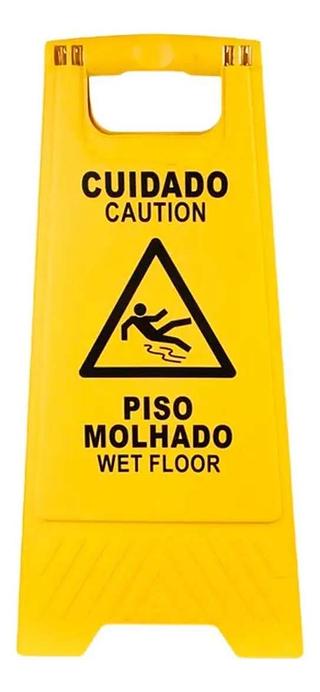 PLACA SINALIZADORA DE PISO MOLHADO EM LIMPEZA BOMVINK