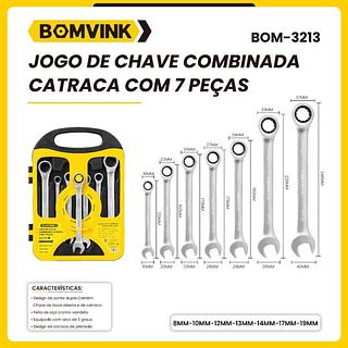 JOGO DE CHAVE COMBINADA CATRACA COM 7 PEÇAS BOMVINK