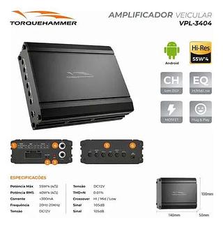 AMPLIFICADOR VEICULAR HI-RES 55W*4 TORQUEHAMMER