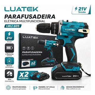 PARAFUSADEIRA ELETRICA MULTIFUNCIONAL X2 21V TENSÃO LUATEK