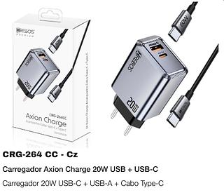 CARREGADOR AXION CHARGE 20W USB+USB-C 20W HREBOS