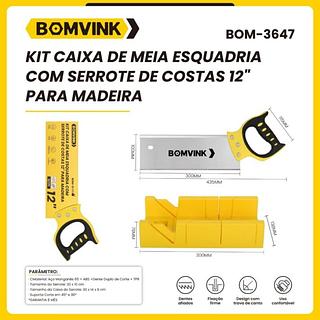 KIT CAIXA DE MEIA ESQUADRIA COM SERROTE DE COSTA 12''PARA MADEIRA BOMVINK
