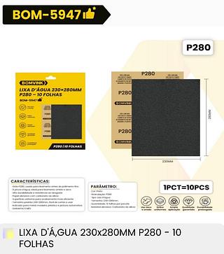 LIXA D'AGUA 230*280MM P280-10FOLHAS BOMVINK