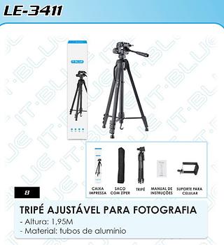 TRIPÉ AJUSTÁVEL FOTOGRÁFICO E FILMAGEM 1.95M IT-BLUE