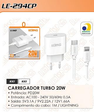 CARREGADOR TURBO PD3.0 20WMAX 1M LELONG