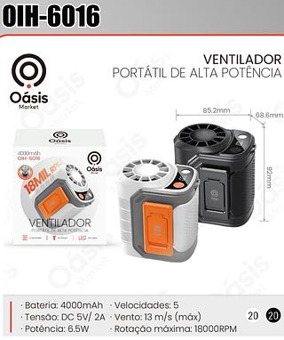 VENTILADOR PORTATIL DE ALTA POTENCIA 4000MAH 18MIL RPM OASIS MARKET